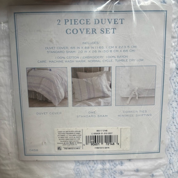 simply shabby chic 2 piece duvet cover set twin white blue embroidered - Picture 5 of 7
